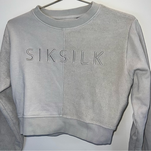 SikSilk Cropped Sweatshirt Greige Colorblock Logo Pullover US 6 - Picture 3 of 11